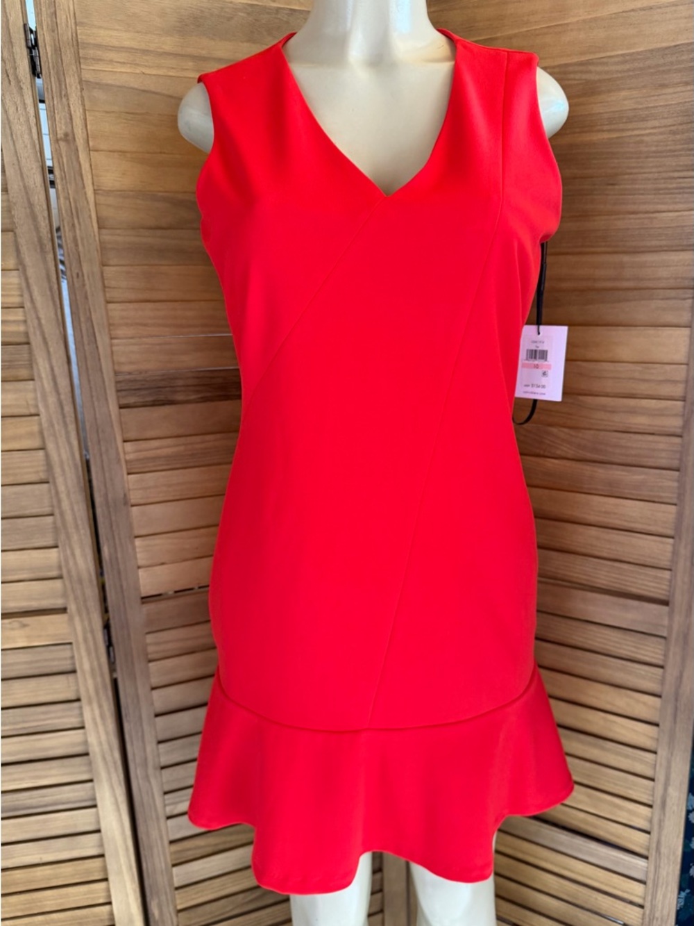 Calvin Klein Red Sleeveless V-Neck Ruffle-Hem Mini Dress